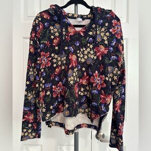 Floral Print Women's Hoodie - Navy and Red